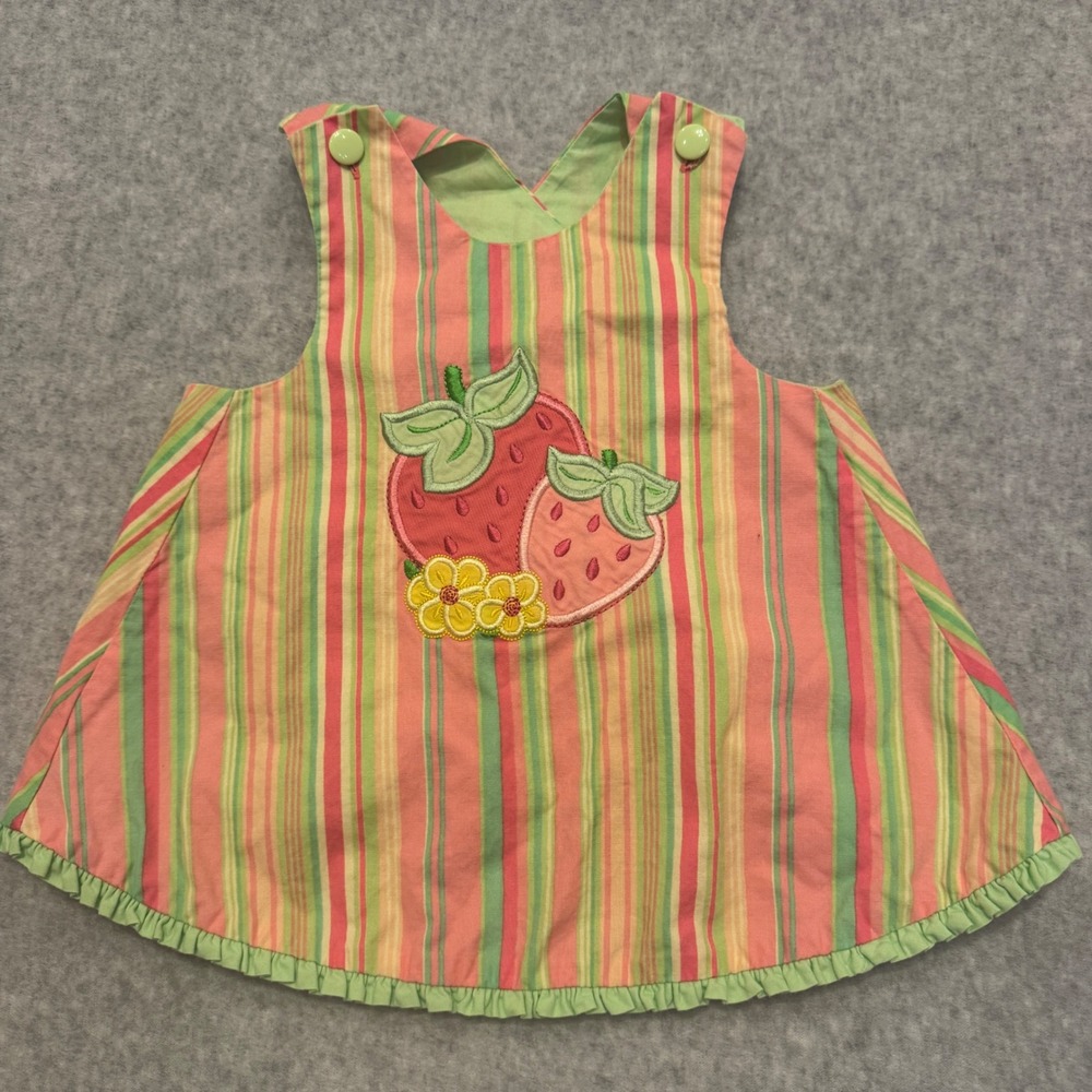 Vintage Austin & Ashley‎ Girls Striped Strawberry Embroidered Ruffle Top 18M